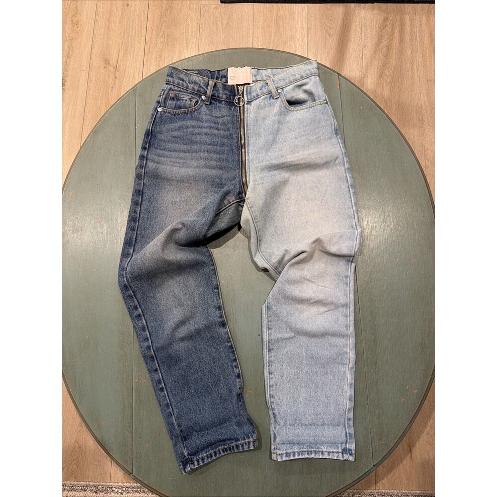 Revice Two‎ Tone Split Blue Jeans Size 28 Yin Yang Zipper Made in USA